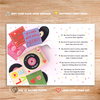 A romantic pop-up card featuring a record player design that plays a soft tune upon opening, with a rhythmic light show. The card includes a heartfelt love story song list and a detailed message expressing affection, creating a sentimental and nostalgic experience.