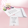 A pop-up greeting card set featuring a record player design, including a card (8” x 5.5”), envelope, and note paper. The card plays music upon opening and contains a heartfelt message, displayed on a soft pink background.